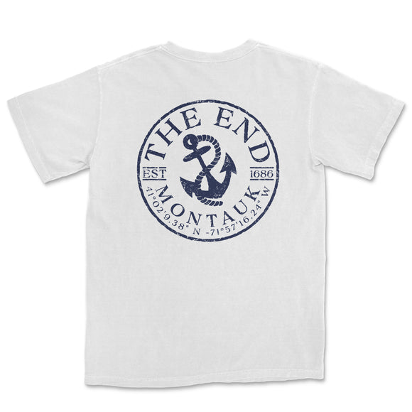 a white t - shirt with an anchor and the words the end on it