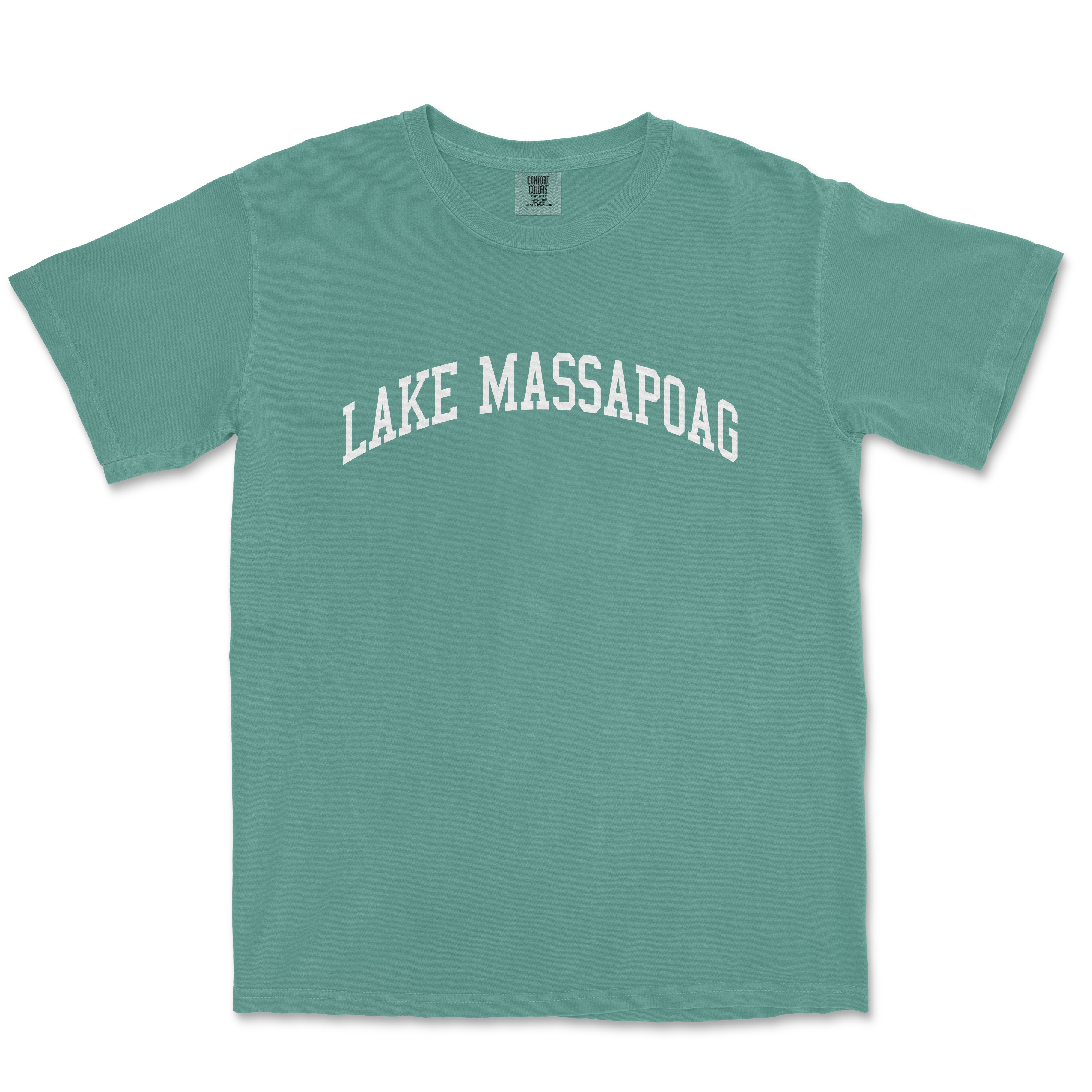 a lake mascapoga t - shirt with the words lake mascapoga on