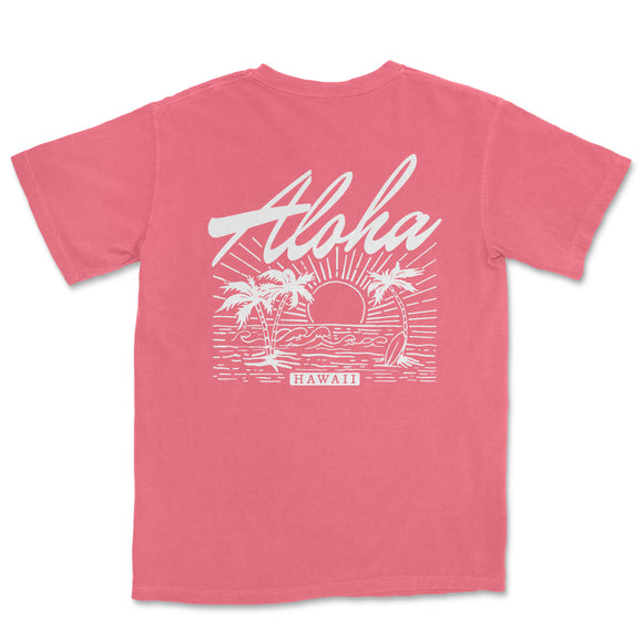 a pink shirt with the words aloha on it