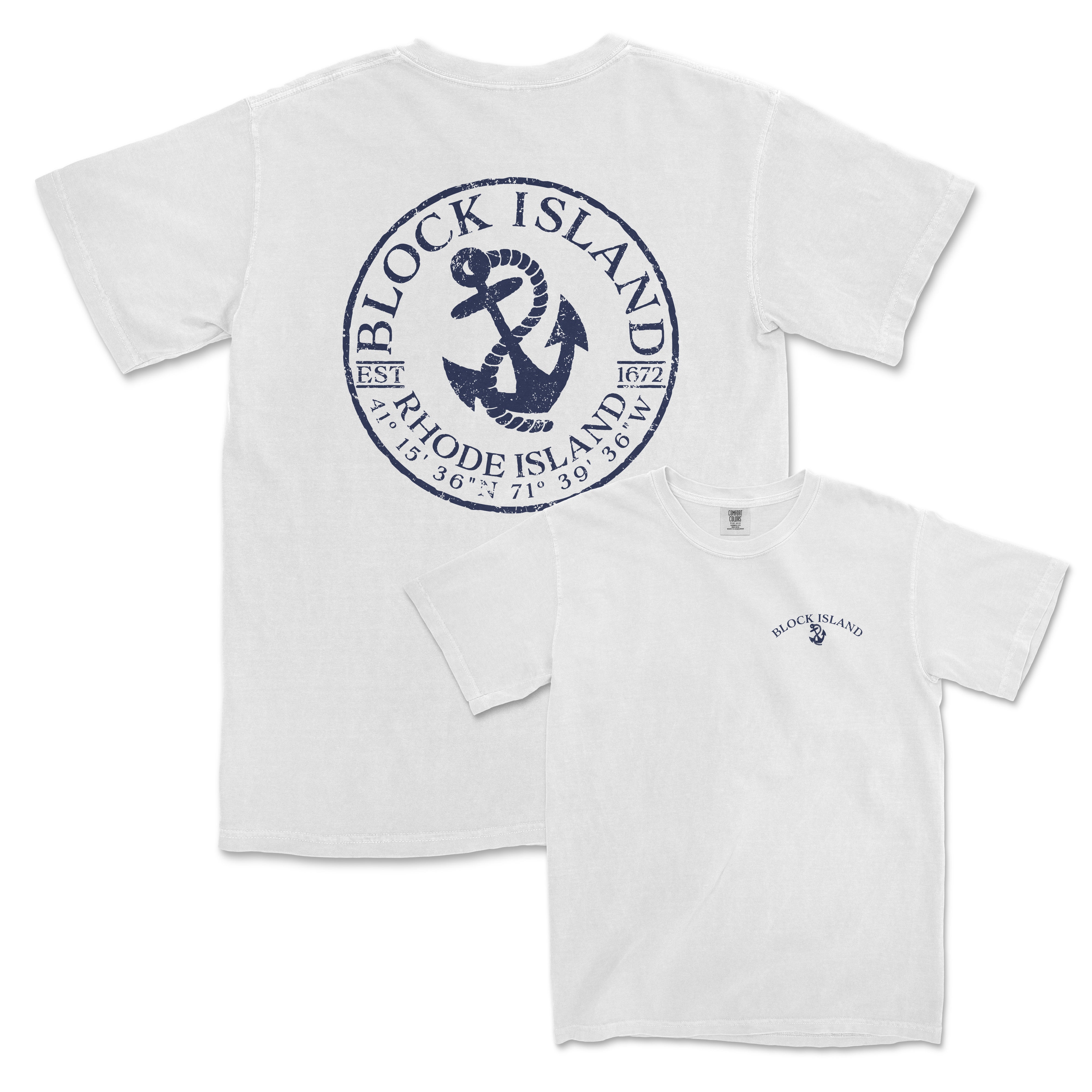 a white t - shirt with a blue anchor on it