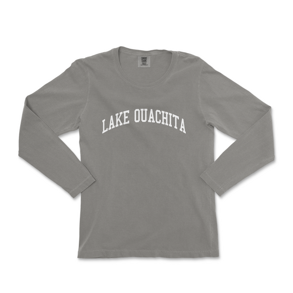 a gray long sleeve shirt with the words lake o'ahta on it