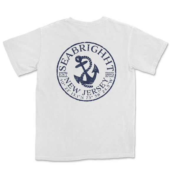 a white t - shirt with a blue anchor on it