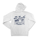 the back of a white sweatshirt with a palm tree on it