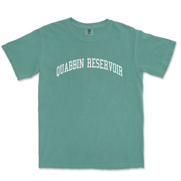 a green t - shirt with the word quabin reservoir on it
