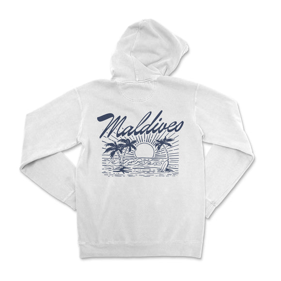 a white hoodie with a palm tree on it