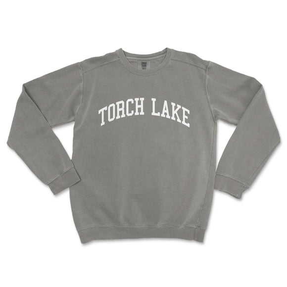 a gray sweatshirt with the words torch lake on it