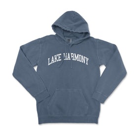a blue sweatshirt with the words lake harmony on it