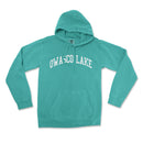 a teal sweatshirt with the words owaco lake on it