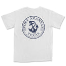 a white t - shirt with a blue anchor on it