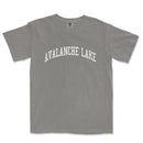 a gray t - shirt with the words avalanche lake printed on it