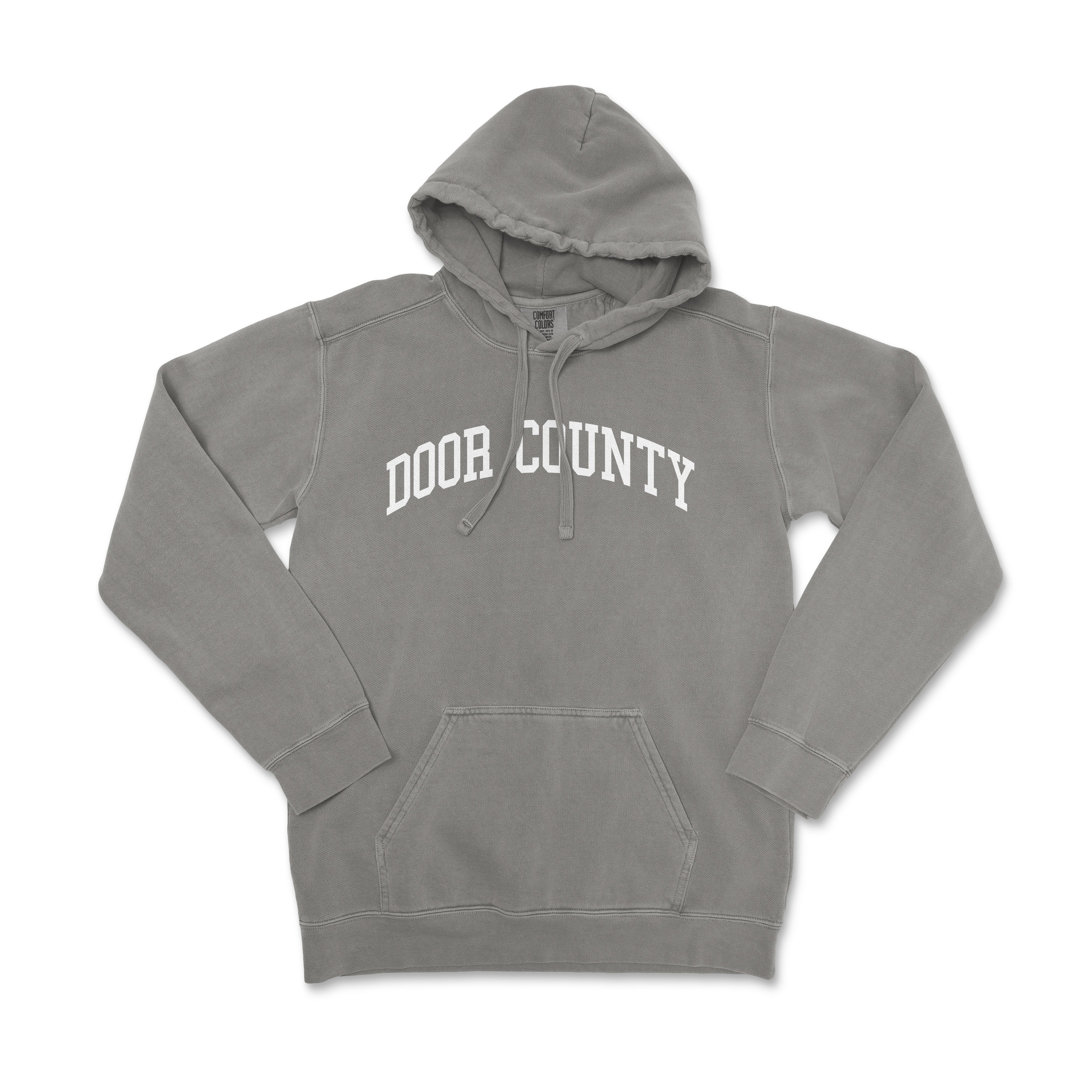 a gray hoodie with the word door county on it