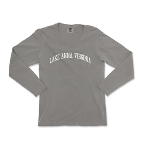 a gray long sleeve shirt that says lake anna virginia