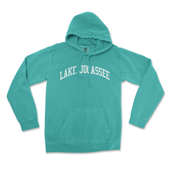 a green sweatshirt with the words lake jolassse on it