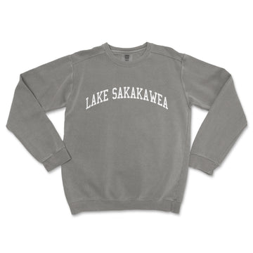 a gray sweatshirt with the words lake sarakana printed on it