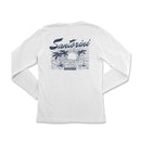 a white long - sleeved shirt with a palm tree on it