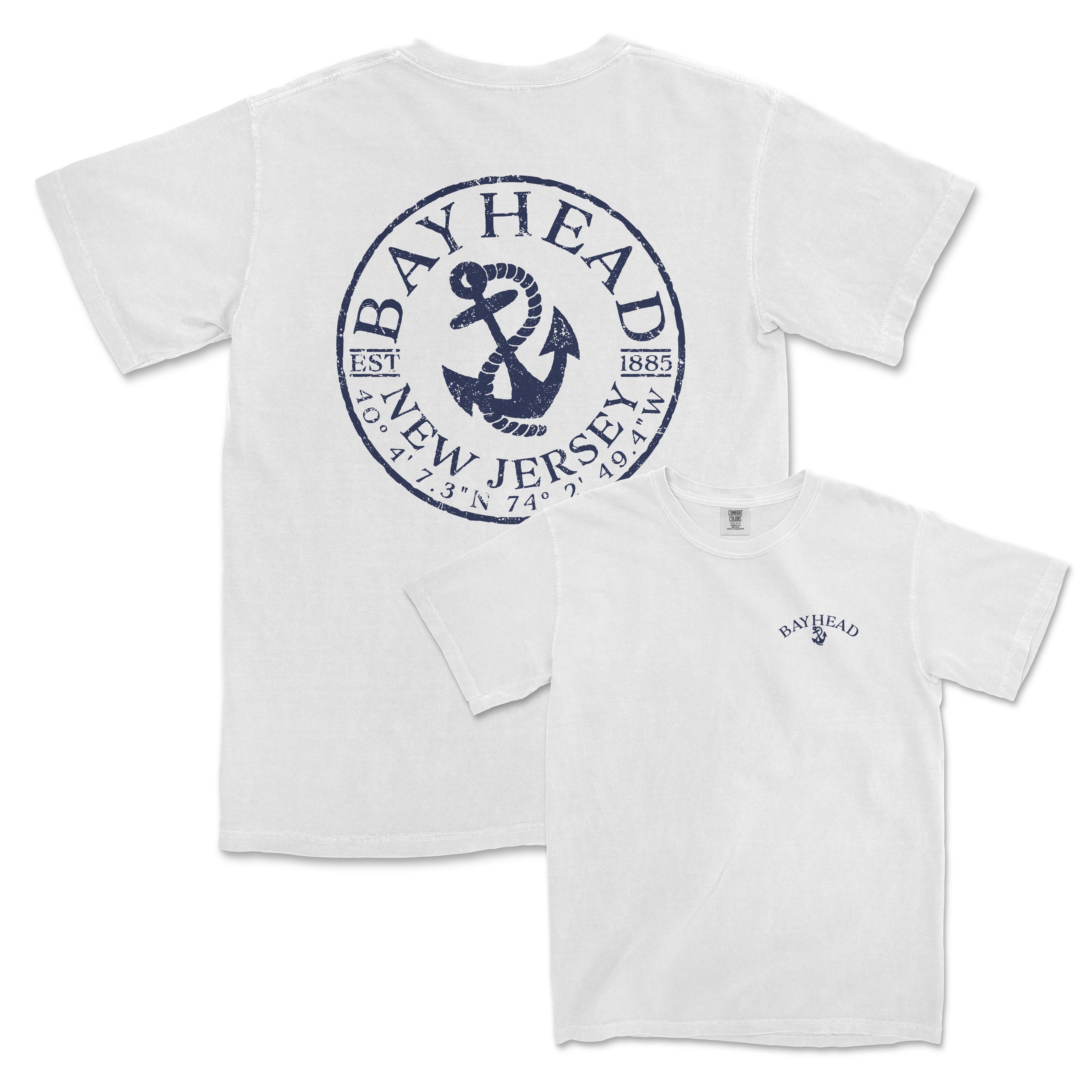 a white t - shirt with an anchor and the words bayhead on it