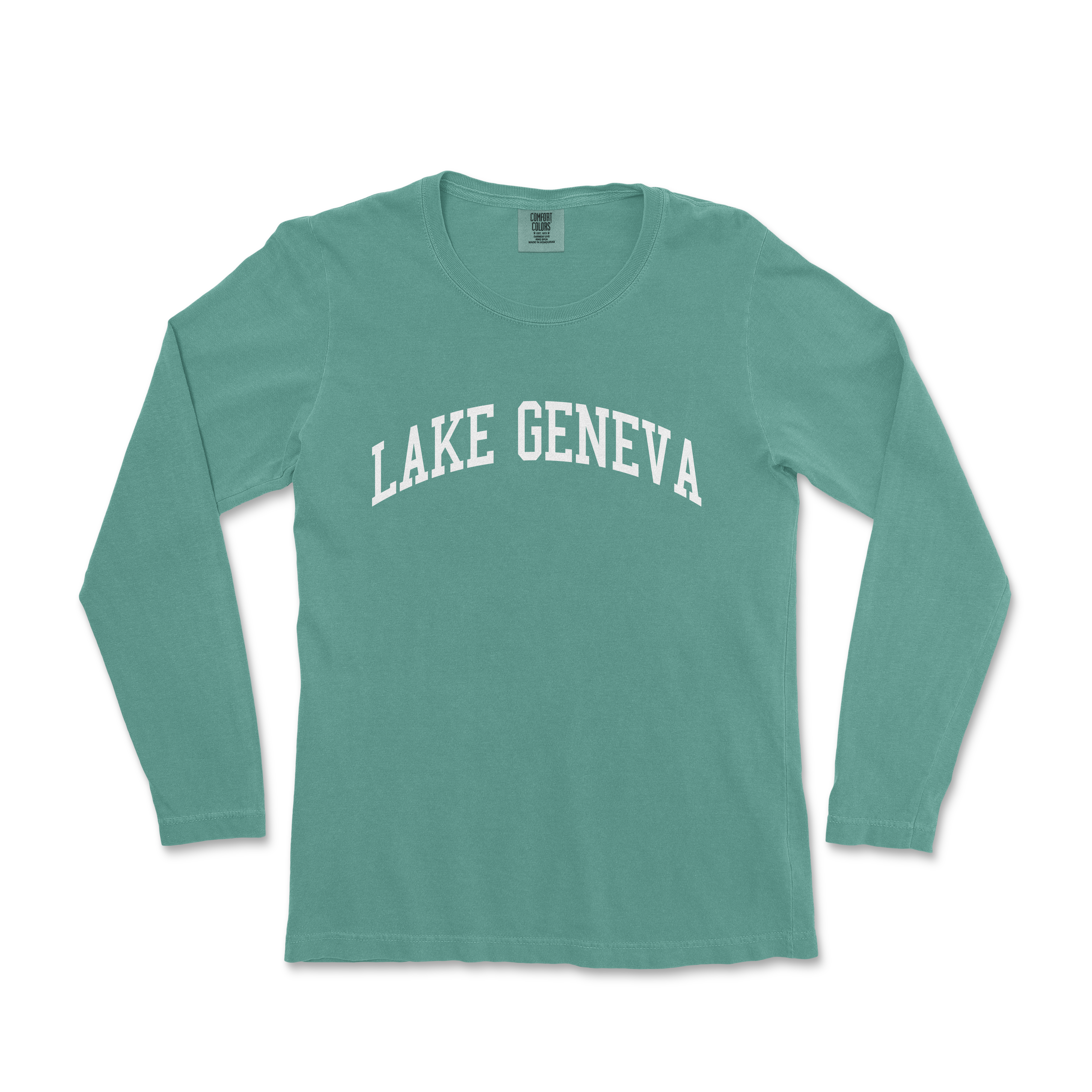 a green lake geneva shirt with the word lake geneva on it