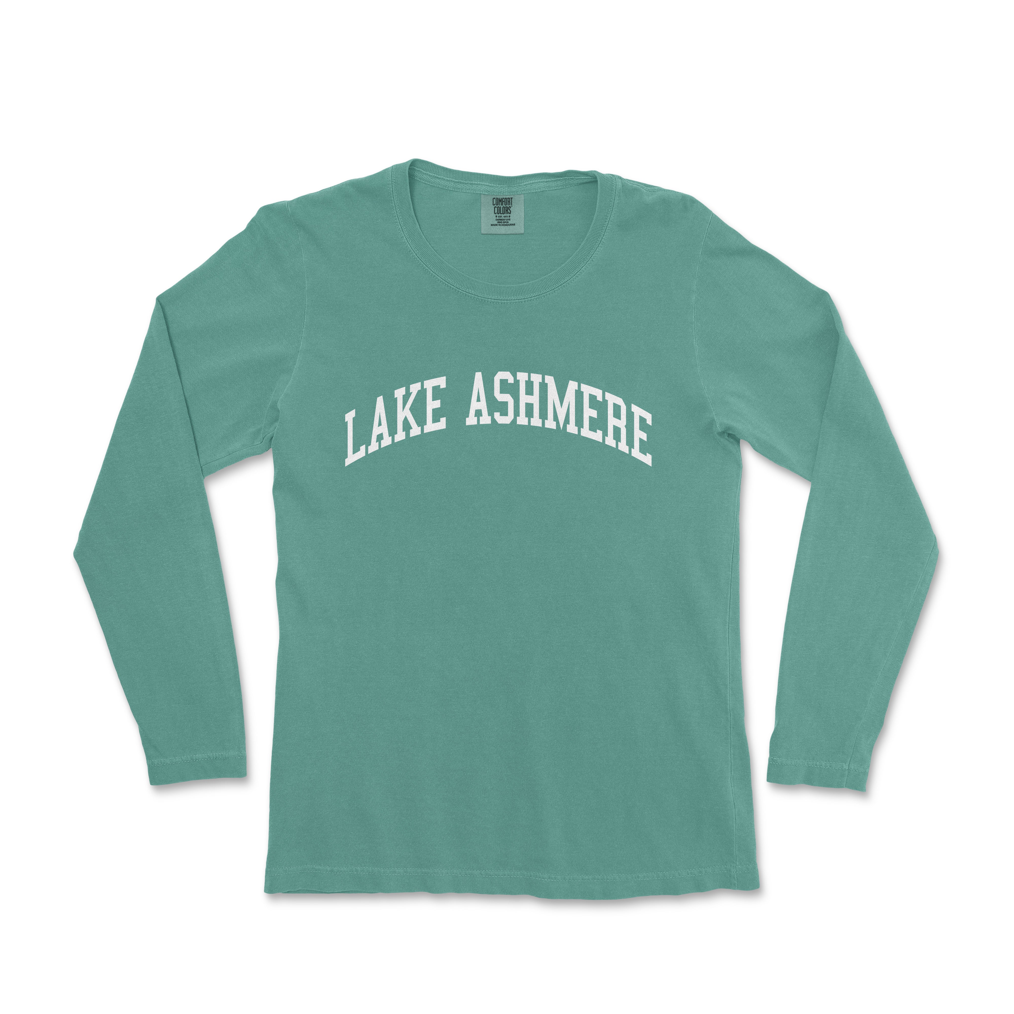 a green shirt with the words lake ashmore on it