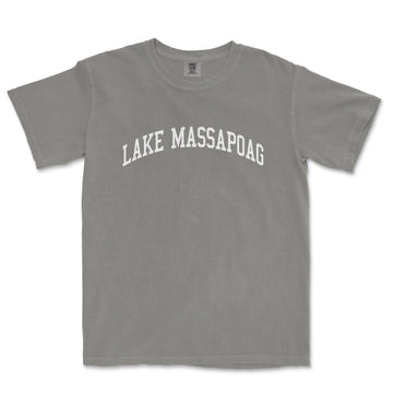 a gray lake mascapoga t - shirt with the words lake mascapoga