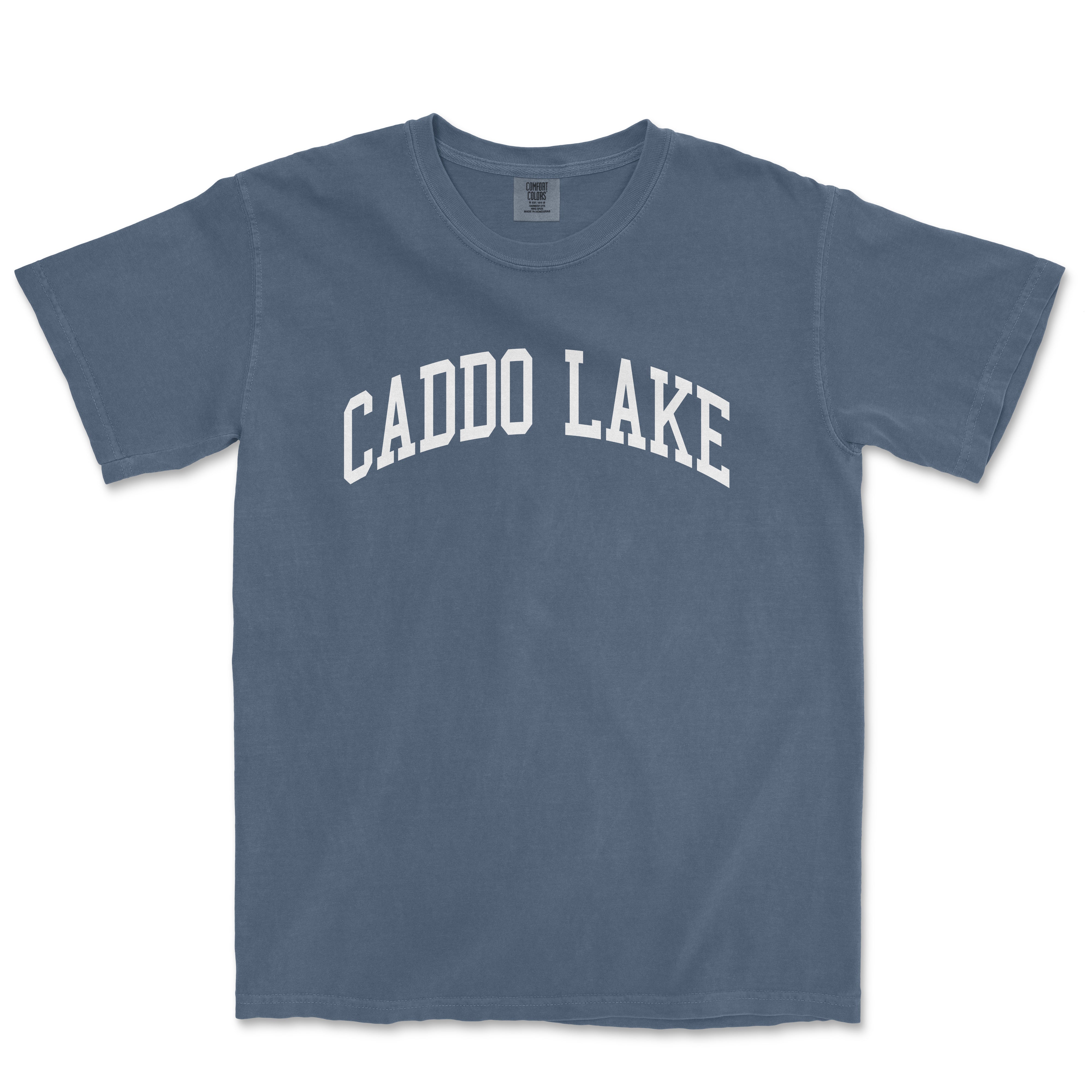 a blue t - shirt with the word caddo lake on it