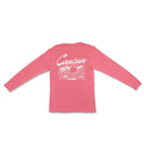 a pink long sleeve shirt with a palm tree on it