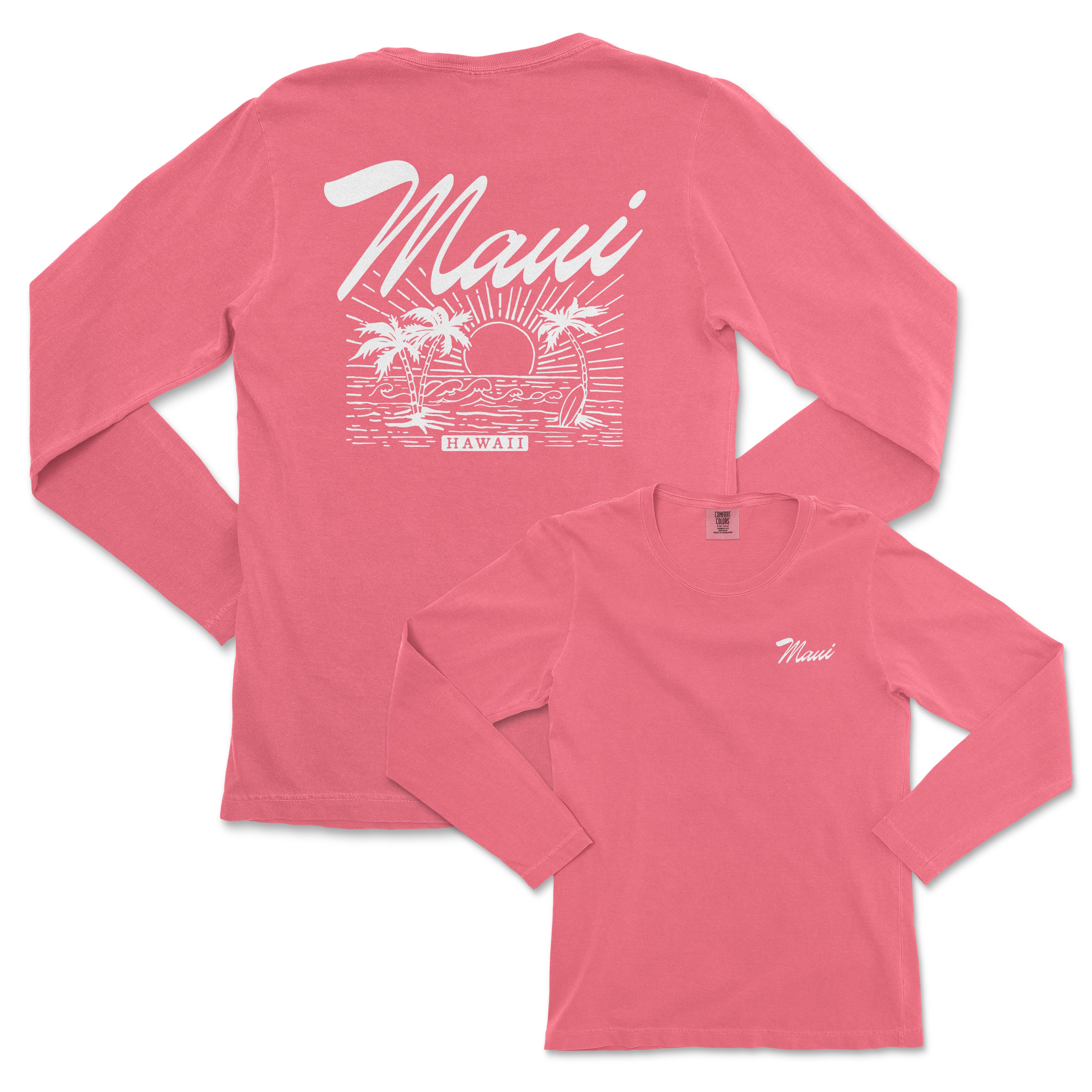 a women's pink long sleeve shirt with the words mahi on it