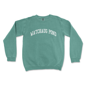 a green sweatshirt with the words watchaug pond printed on it