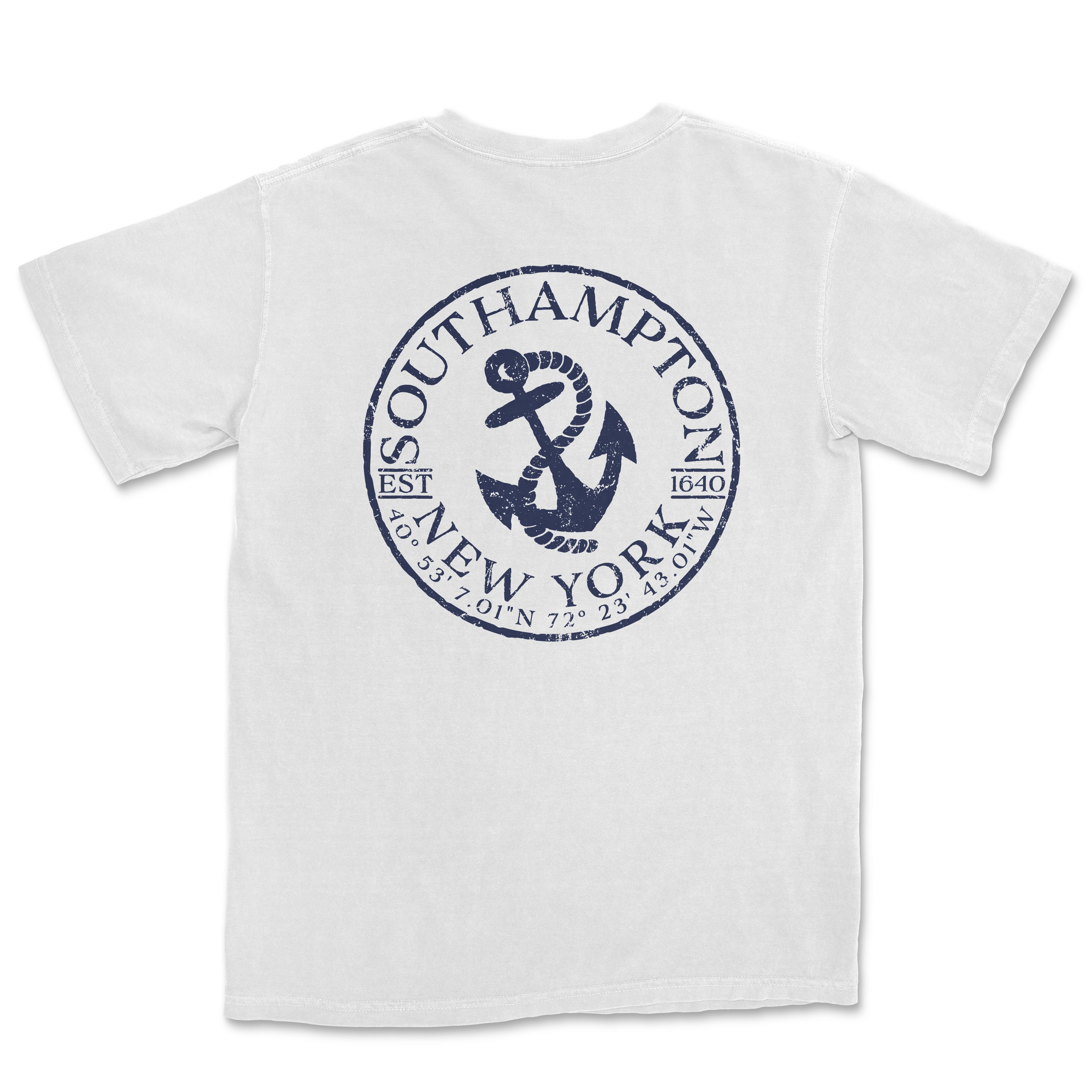 a white t - shirt with a blue anchor on it