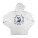 a white hoodie with an anchor on the front