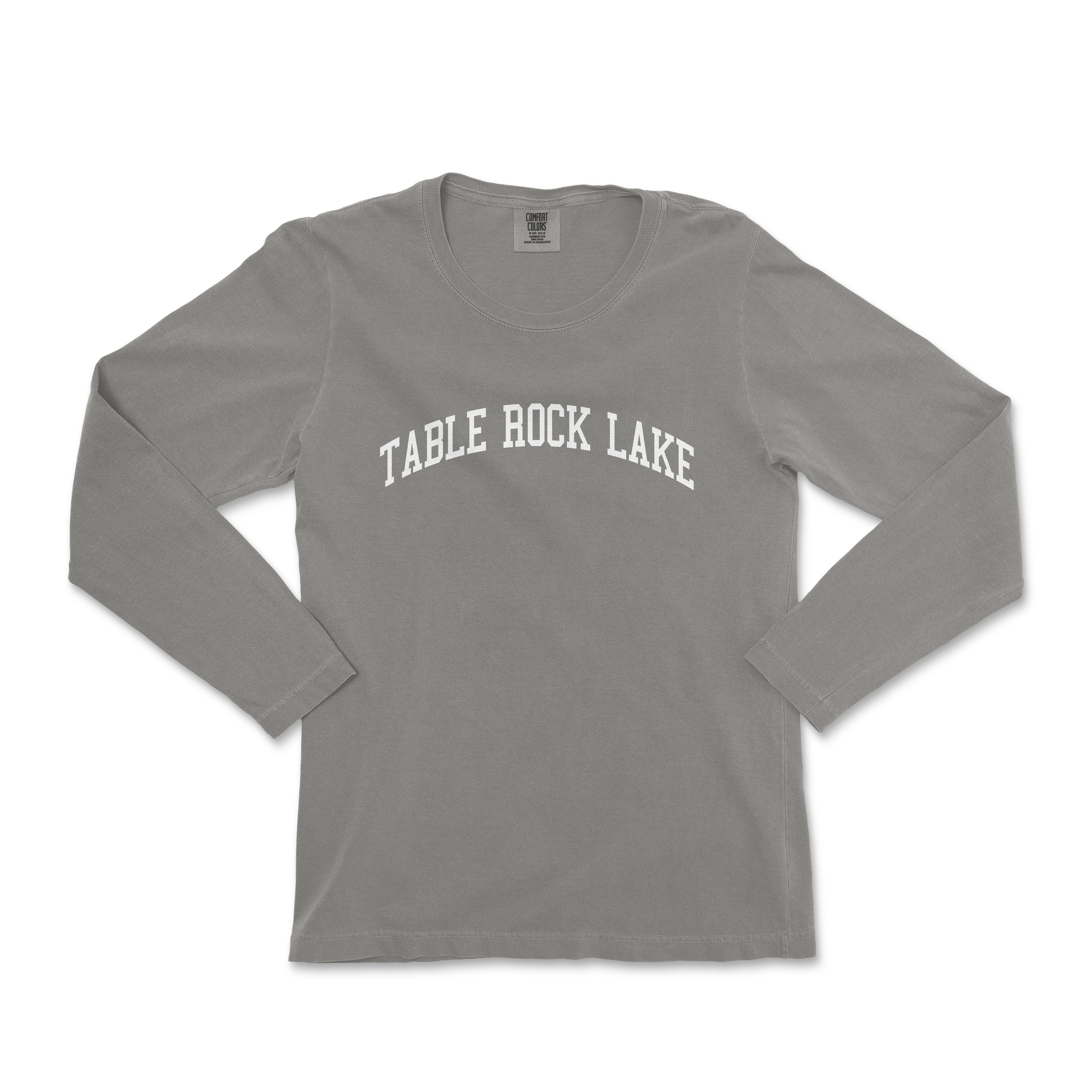 a gray long sleeve shirt with the words table rock lake on it