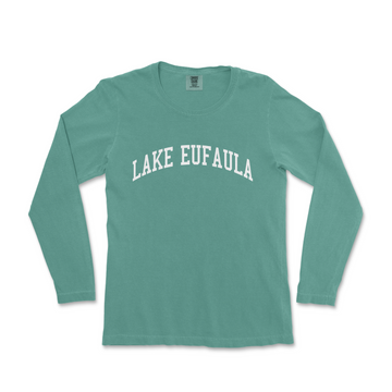 a green long sleeve shirt with the words lake eufaula on it