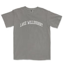 a gray shirt with the words lake wildoughy on it