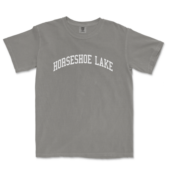 a grey t - shirt with the words horseshoe lake on it