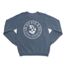a blue sweatshirt with an anchor and the words bayhead on it