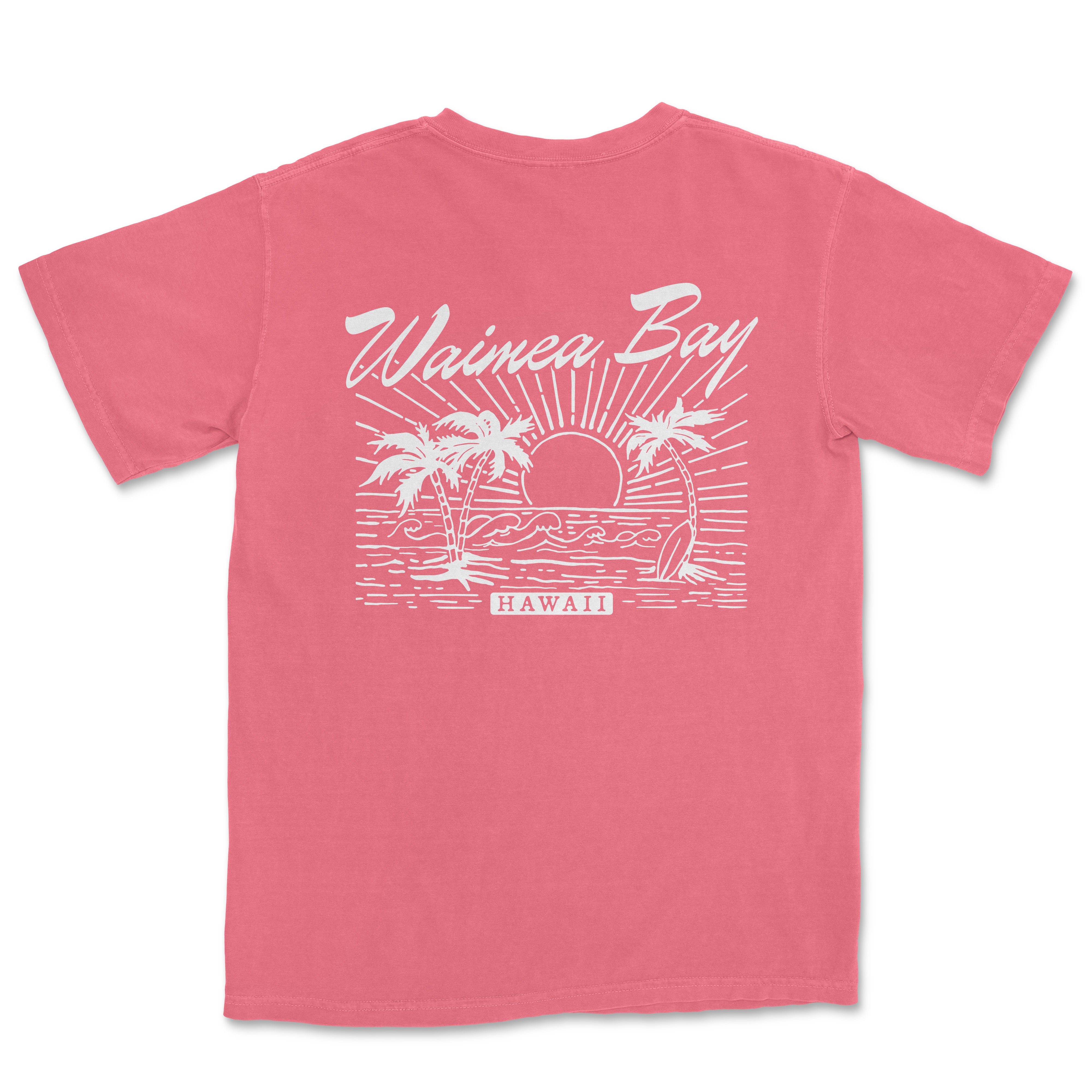 a pink t - shirt with the words hawaii bay on it