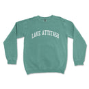 a green sweatshirt with the words lake athash printed on it