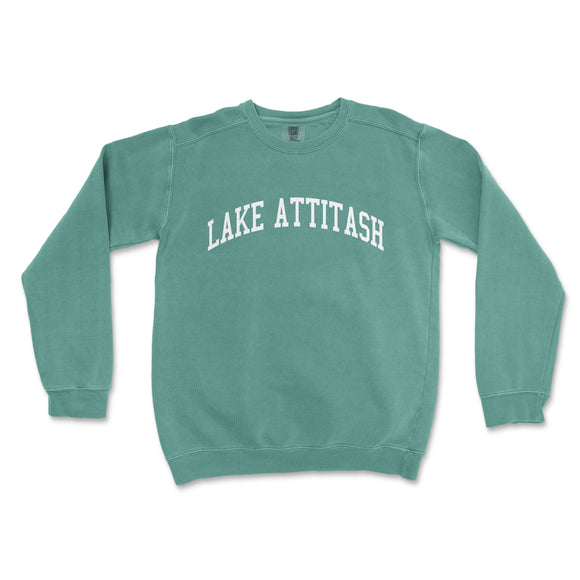 a green sweatshirt with the words lake athash printed on it
