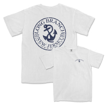 a white t - shirt with a blue anchor on it