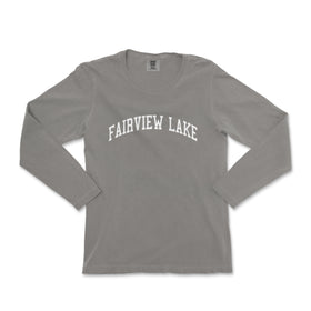 a gray long sleeve shirt with the words fairview lake on it