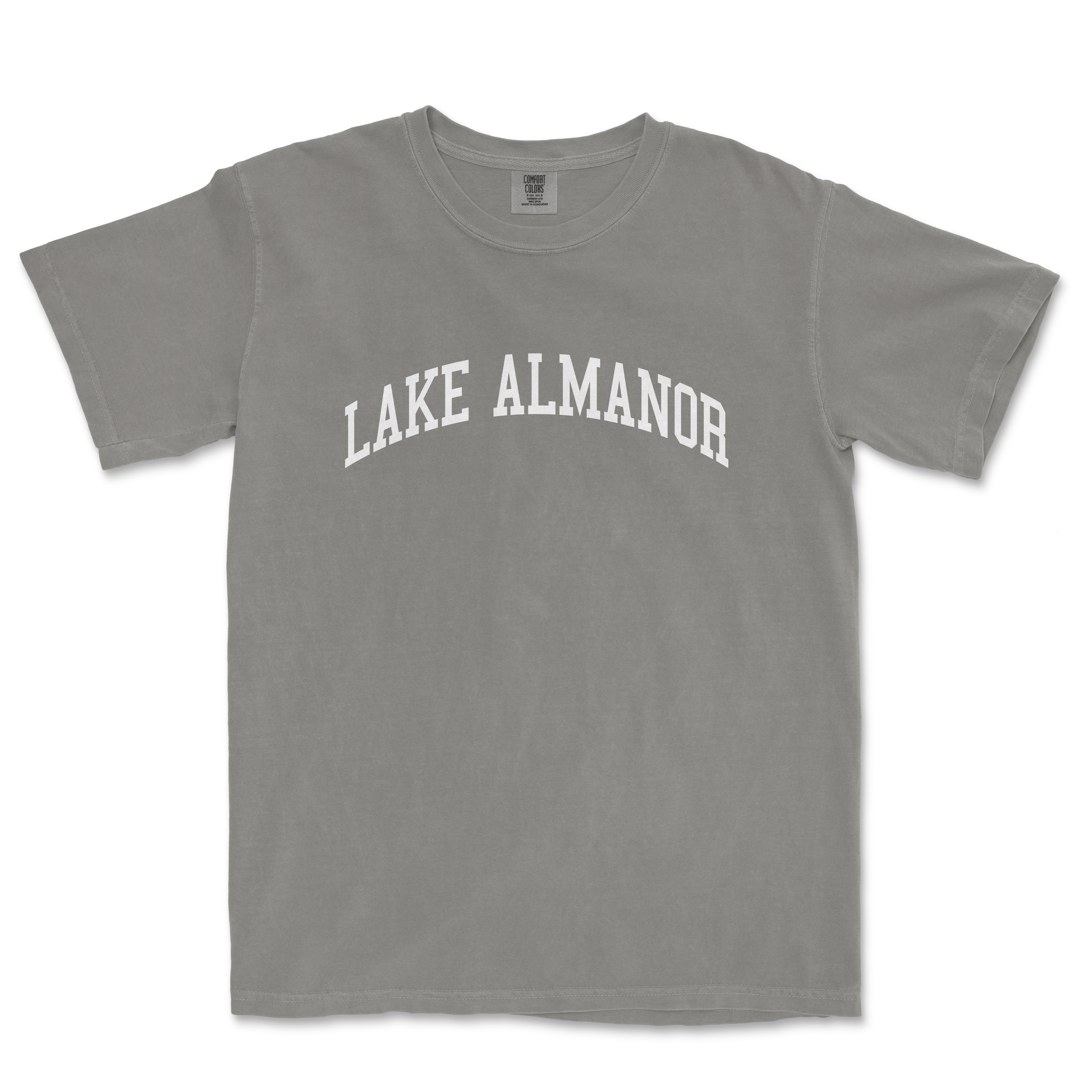 a gray shirt with the words lake alam on it