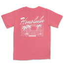 a pink t - shirt with the words honolulu on it