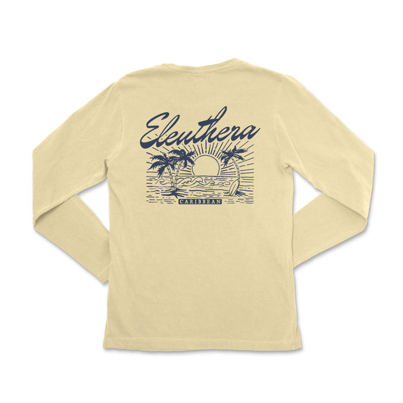 a women's long - sleeved shirt with a palm tree and the words