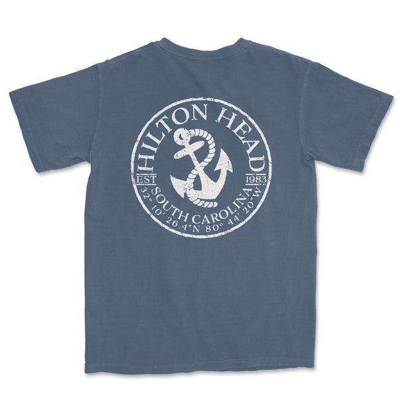 a blue shirt with an anchor and the words hilton head on it