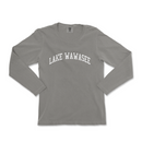 a gray long sleeve shirt with the words lake wawase on it