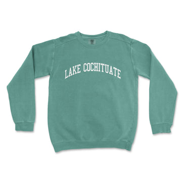 a green sweatshirt with the words lake cochitiate printed on it