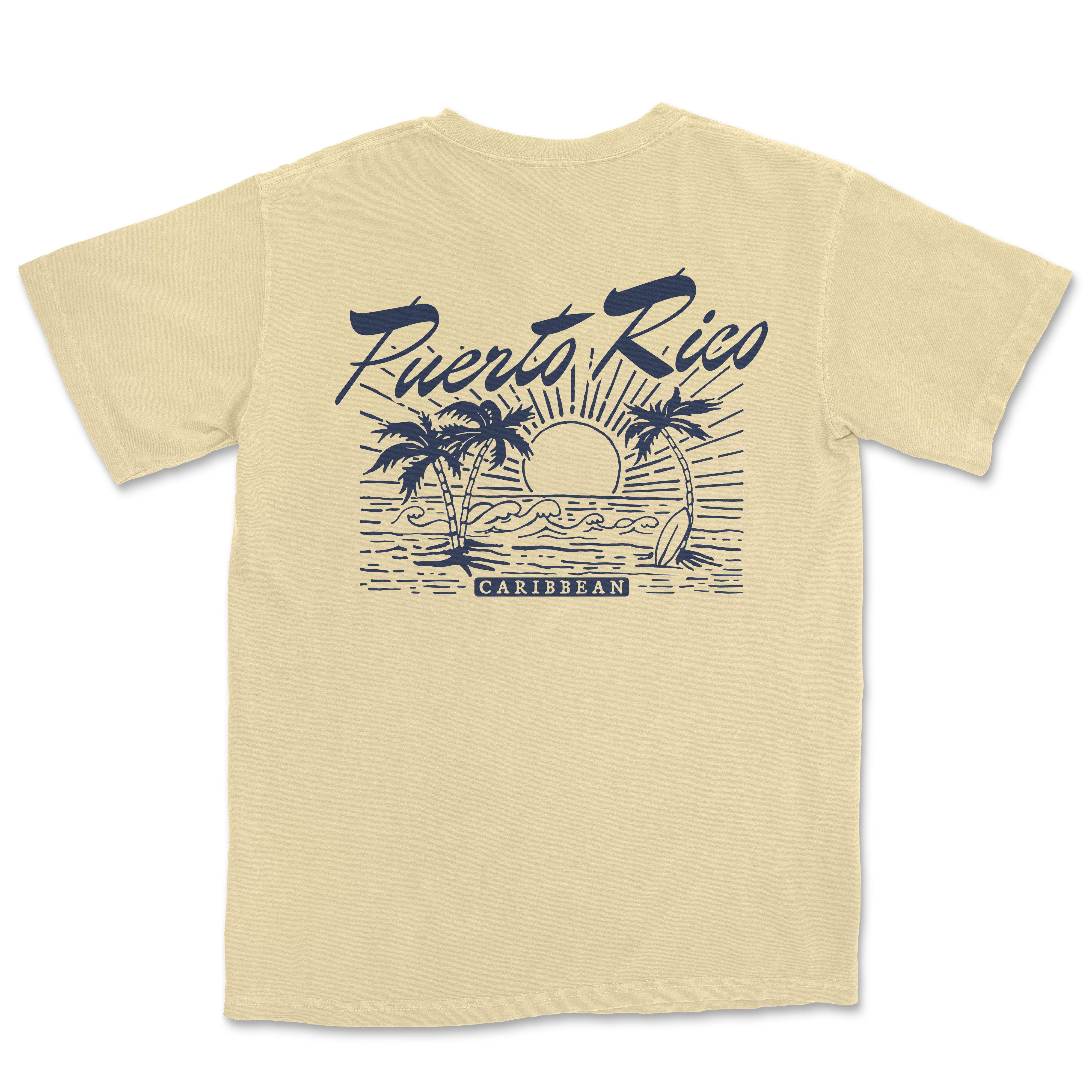 a t - shirt with a sunset and palm trees on it
