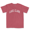 a red shirt with the word lake clark on it