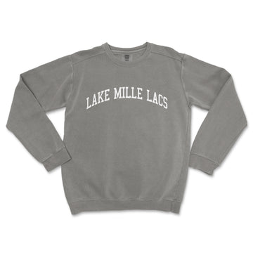a gray sweatshirt with the words lake mile lacs on it