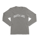 a gray shirt with the words shasta lake on it