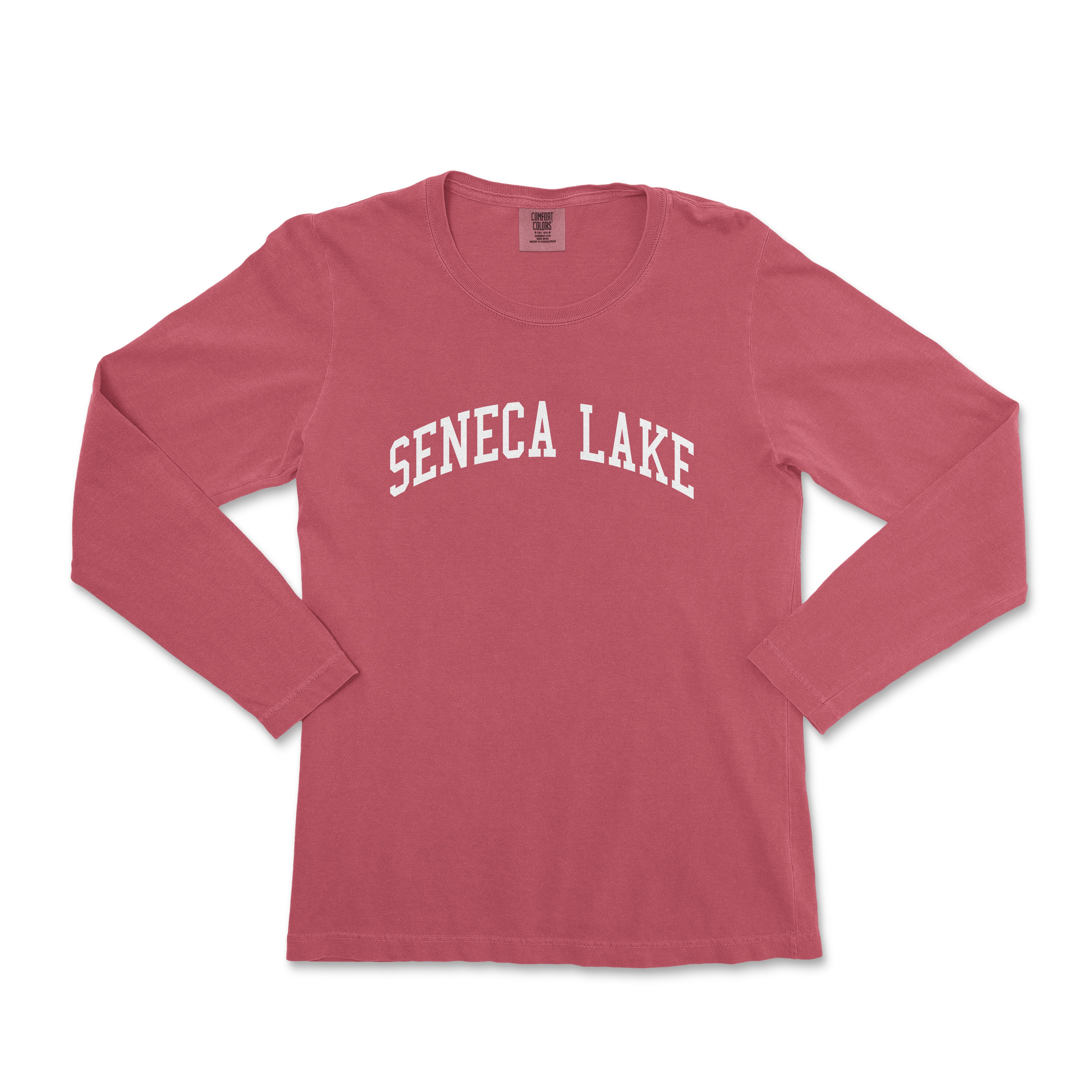 a women's long - sleeved shirt with the word, sendca lake